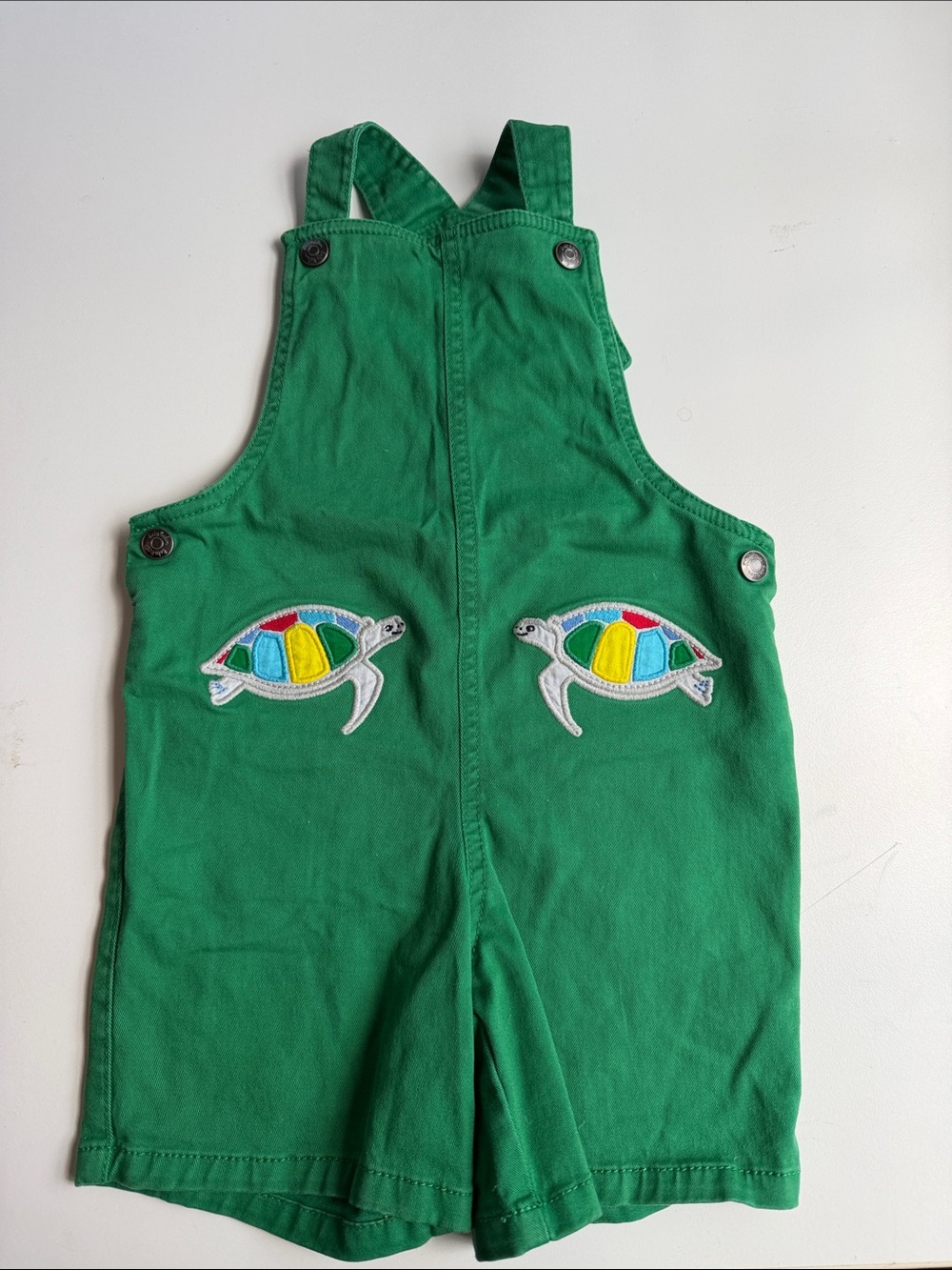 Baby Boden Green Overalls with Colorful Turtle Patches